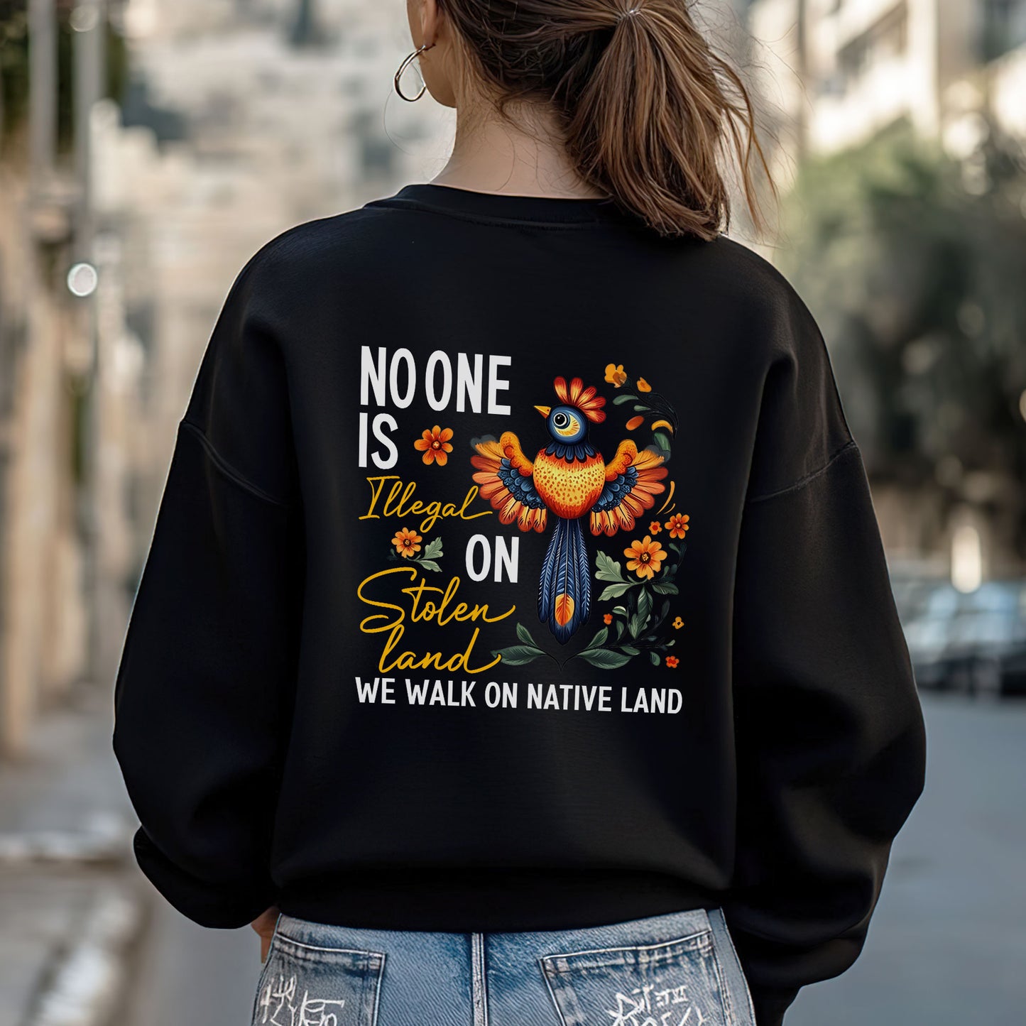 NO ONE IS ILLEGAL STATEMENT. WE WALK ON NATIVE LAND - Two sides - Unisex T-Shirt/T-Shirt V-Neck/Hoodie/Sweatshirt