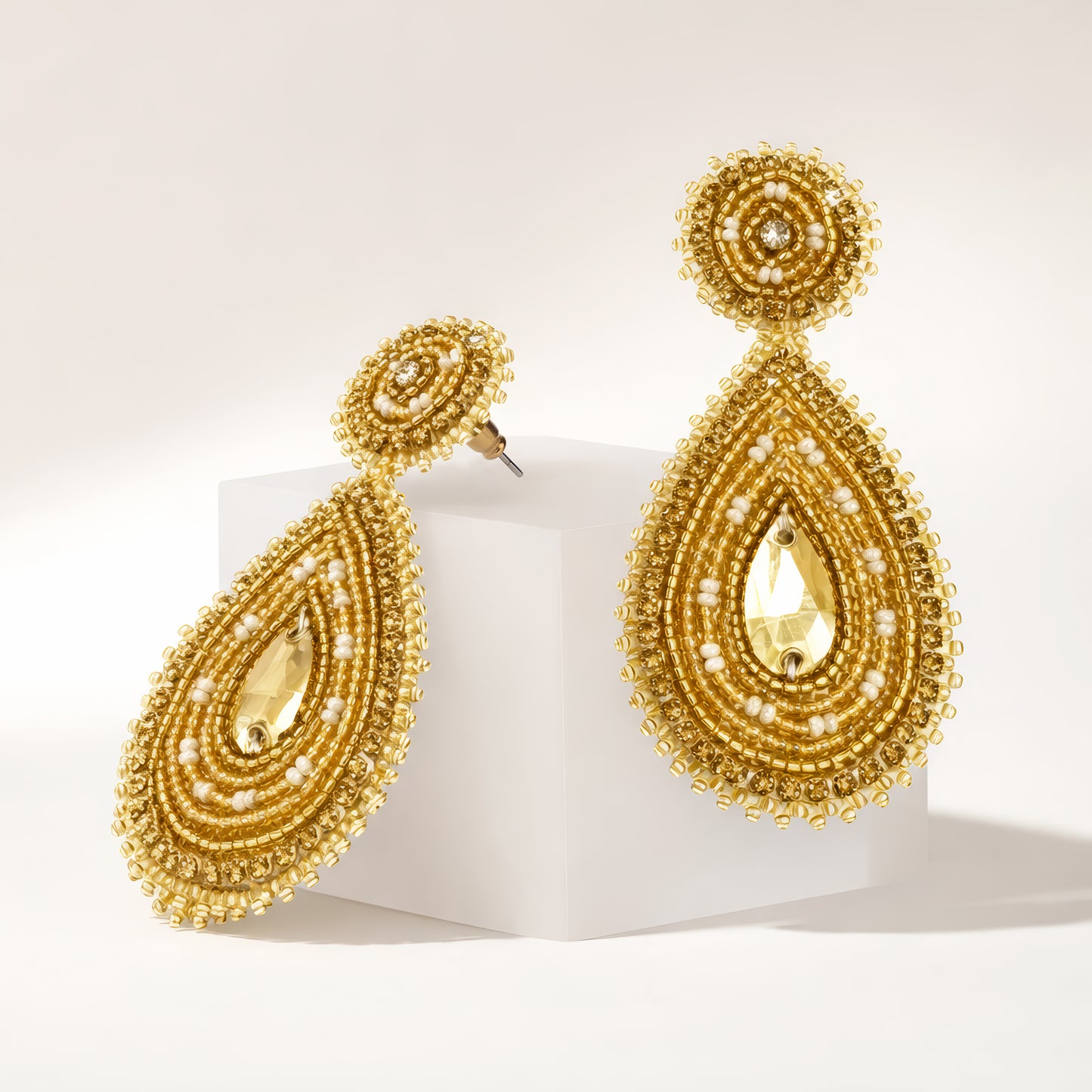 Handmade Beaded Teardrop Shape Post Earrings