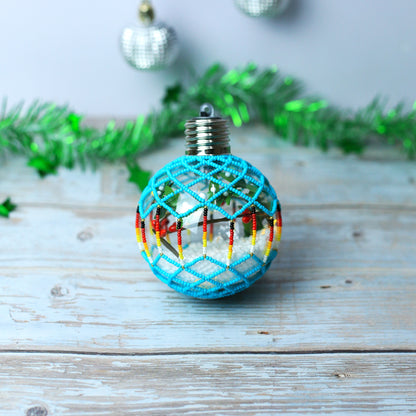 Turquoise Sparkly Handmade Beaded Ornament with Luminous Lights - Holiday Decor & Gifts