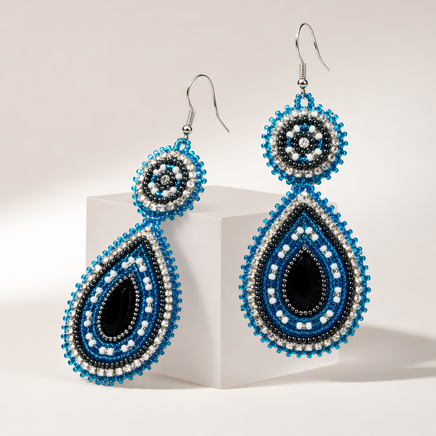 Handmade Beaded Teardrop Shape Post Earrings