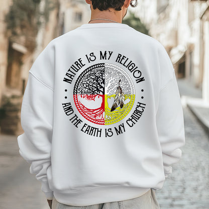 Nature Is My Religion Four Directions Sacred Circle - Two Sides - Unisex T-Shirt/T-Shirt V-Neck/Hoodie/Sweatshirt