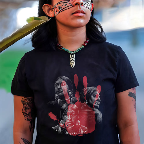 MMIW No More Stolen Sisters Red Hand – Remember & Honor Unisex Hoodie/T-Shirt/ T-Shirt V-Neck/Sweatshirt