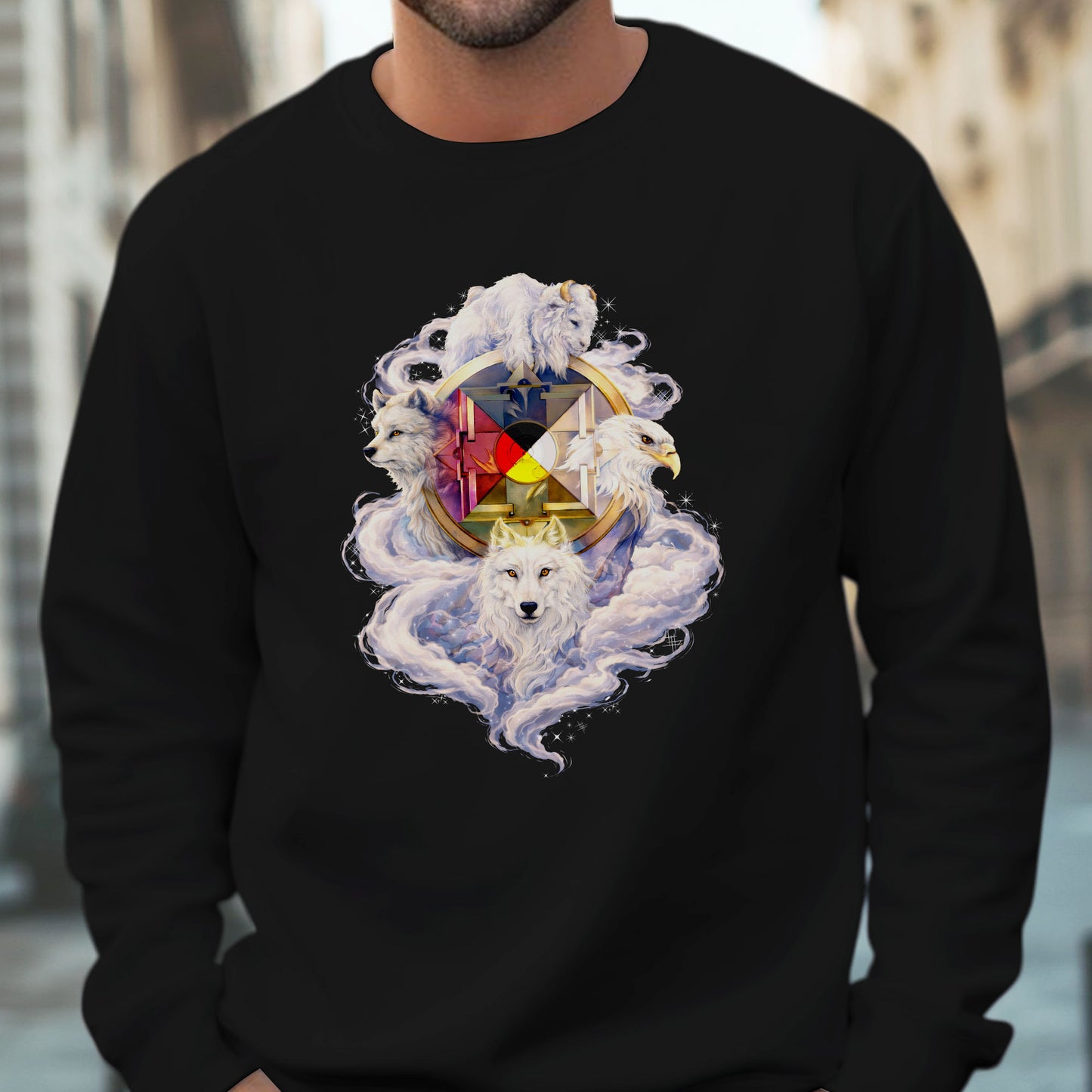 Sacred White Animals & Medicine Wheel Spiritual Unisex T-shirt/T-shirt V-neck/Hoodie/Sweatshirt