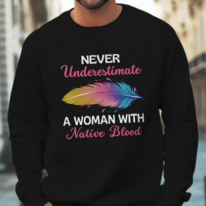 Never Underestimate A Woman With Native Blood Unisex T-shirt/T-shirt V-neck/Hoodie/Sweatshirt