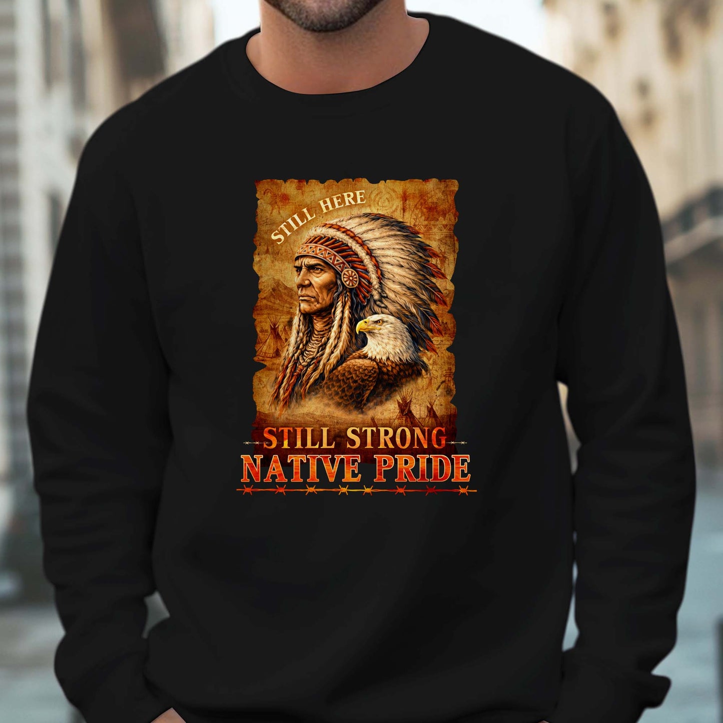 Native Pride "Still Here Still Strong" Warrior & Eagle Vintage Unisex T-shirt/T-shirt V-neck/Hoodie/Sweatshirt