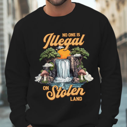 No One Is Illegal On Stolen Land - Waterfall Design Front Print Unisex T-Shirt/T-Shirt V-Neck/Hoodie/Sweatshirt