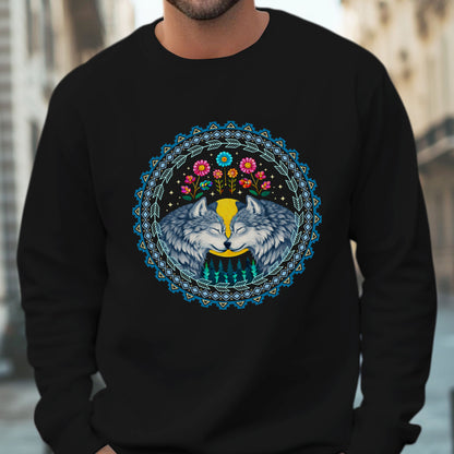 Two Wolves in Love Native Circle - Indigenous Art of Unity & Love Unisex T-shirt/T-shirt V-neck/Hoodie/Sweatshirt