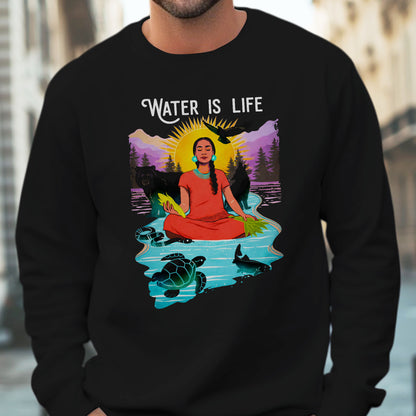 Water is Life Native American Woman - Unisex T-shirt/V-neck T-shirt/Hoodie/Sweatshirt