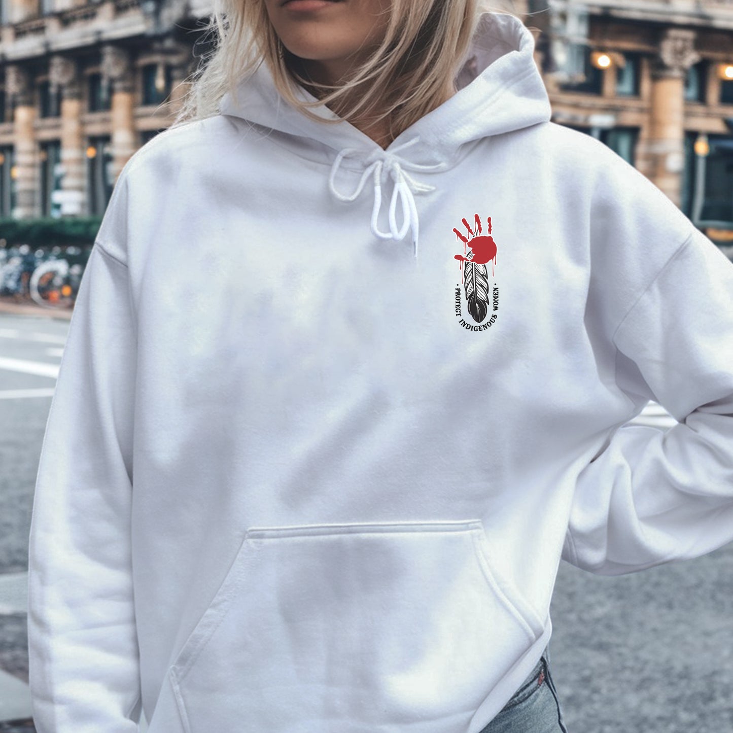 Protect Indigenous Women Red Hand Feather - Two Sides - MMIW Unisex T-Shirt/Hoodie/V-Neck/Sweatshirt