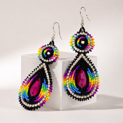 Handmade Beaded Teardrop Shape Post Earrings