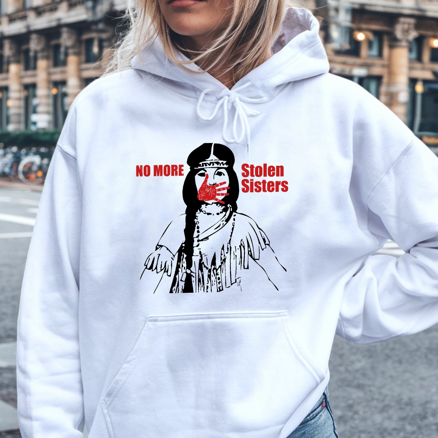 "No More Stolen Sisters - MMIW Unisex T-Shirt/Hoodie/V-Neck/Sweatshirt - Stand Against Missing Indigenous Women"