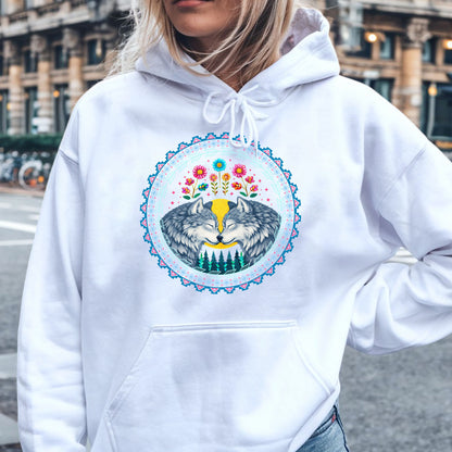 Two Wolves in Love Native Circle - Indigenous Art of Unity & Love Unisex T-shirt/T-shirt V-neck/Hoodie/Sweatshirt