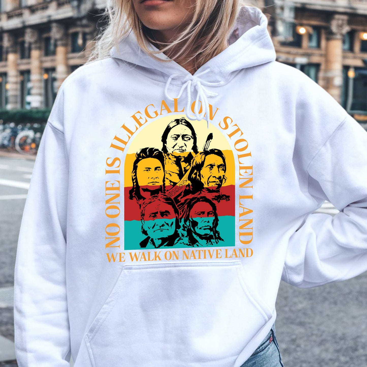 NO ONE IS ILLEGAL ON STOLEN LAND. WE WALK ON NATIVE LAND 16 - One sides - Unisex T-shirt/T-shirt V-Neck/Hoodie/Sweatshirt