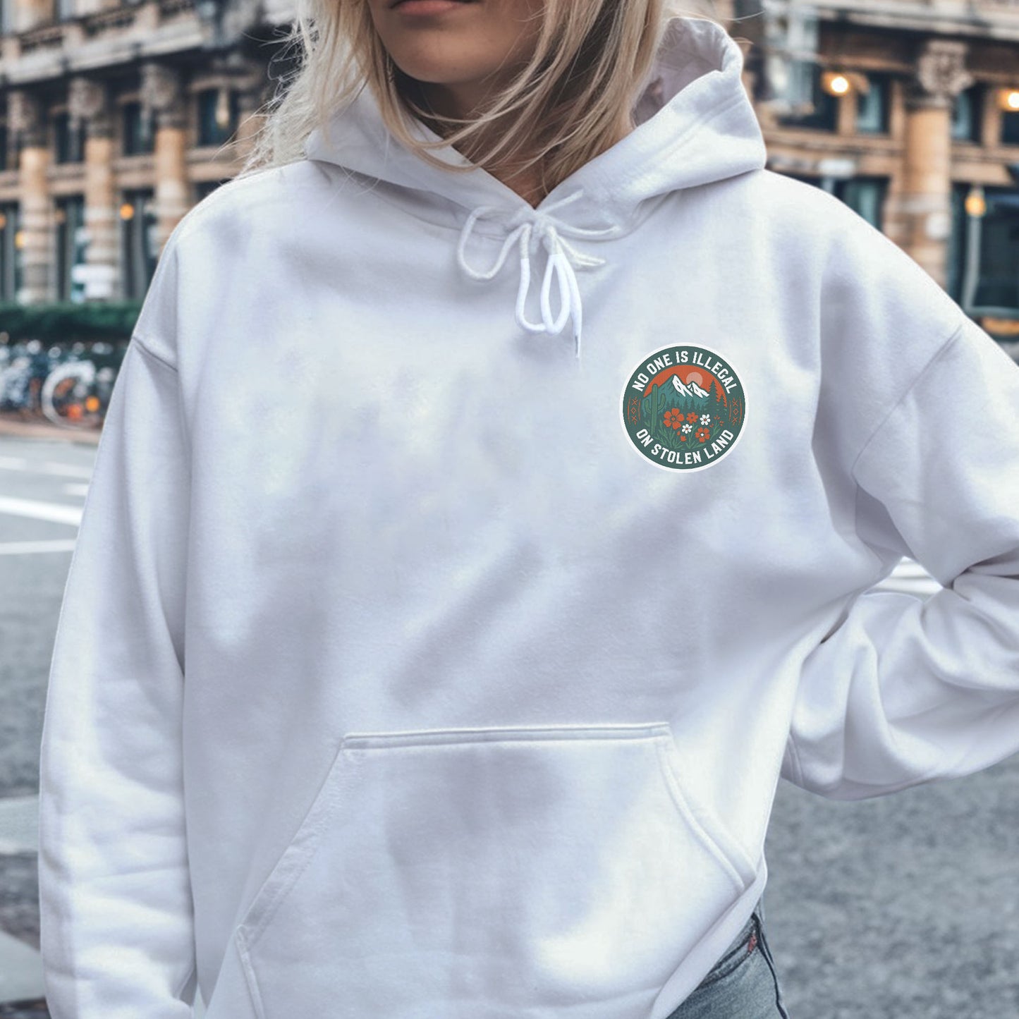 No One Is Illegal on Stolen Land Graphic Indigenous - Two sides - T-Shirt/T-Shirt V-Neck/Hoodie/Sweatshirt