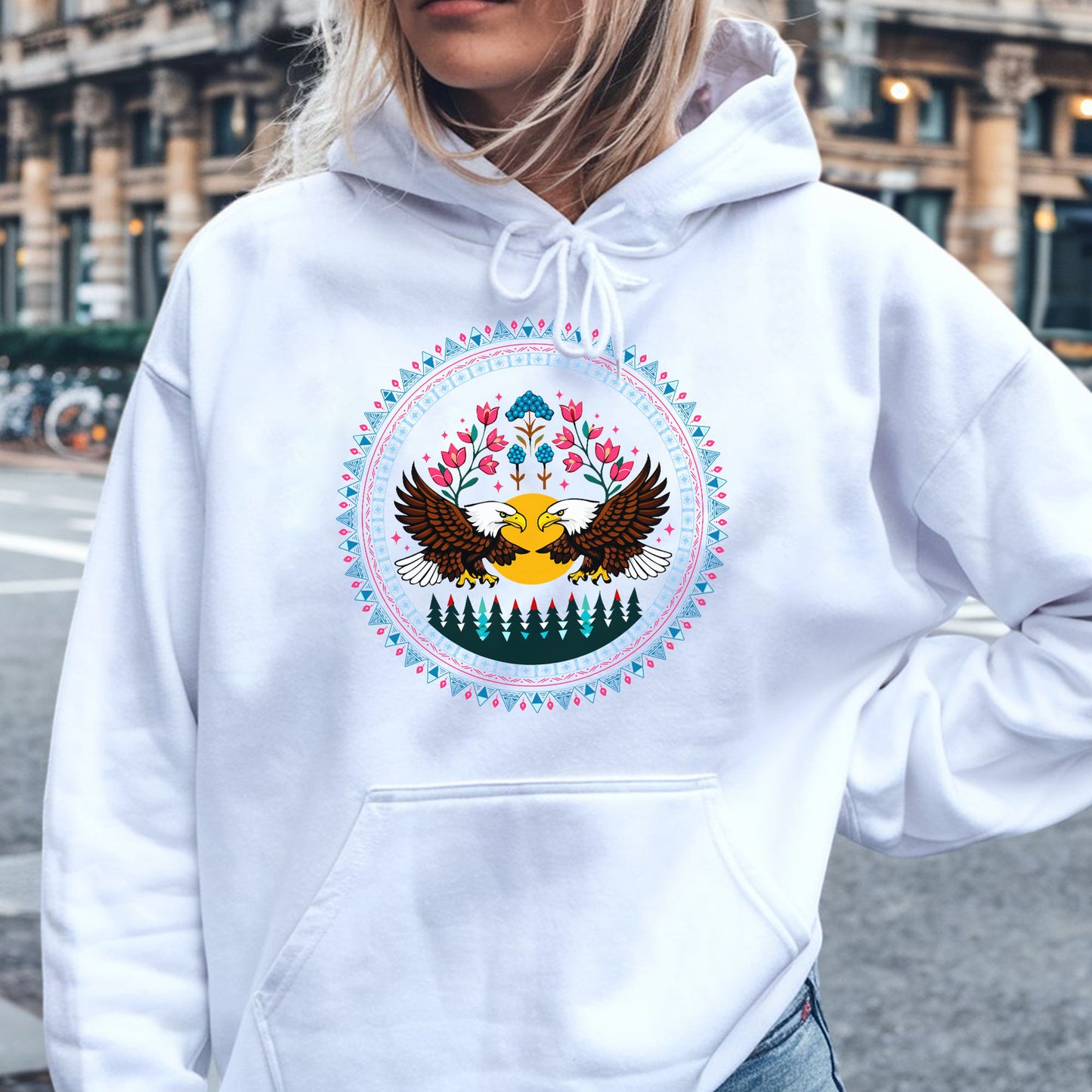 Sacred Twin Eagles Love Circle - Indigenous Art of Unity & Love Unisex T-shirt/T-shirt V-neck/Hoodie/Sweatshirt