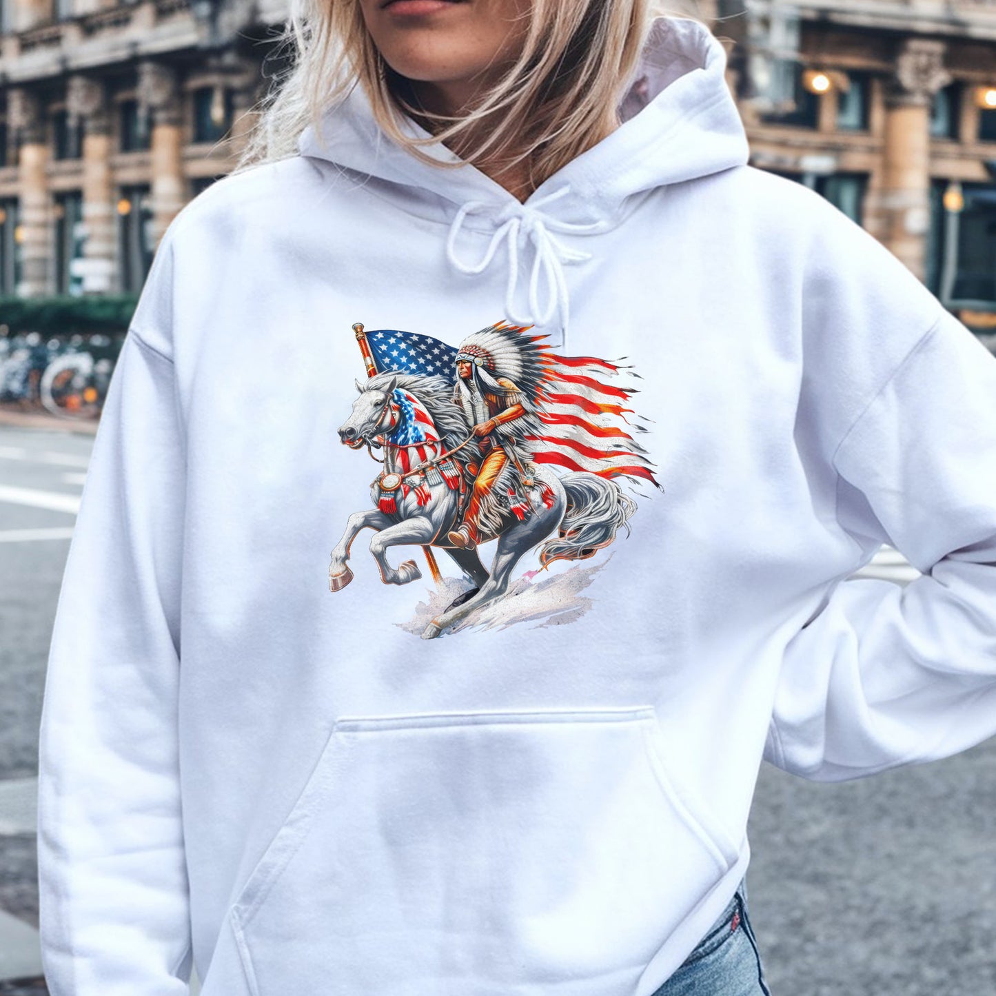 Native American Warrior Horse Patriotic Unisex T-shirt/V-neck T-shirt /Hoodie/Sweatshirt