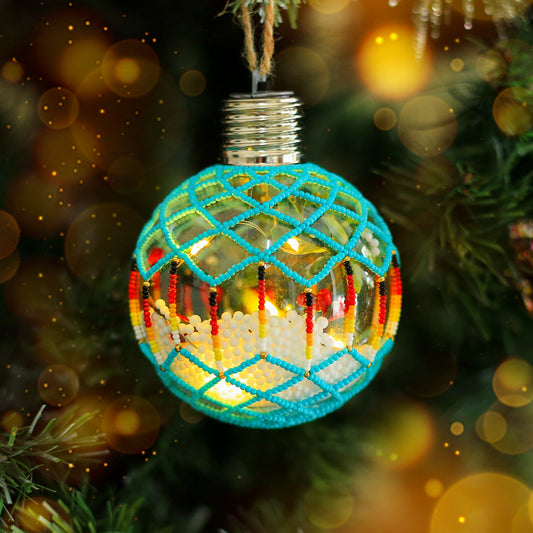 Turquoise Sparkly Handmade Beaded Ornament with Luminous Lights - Holiday Decor & Gifts