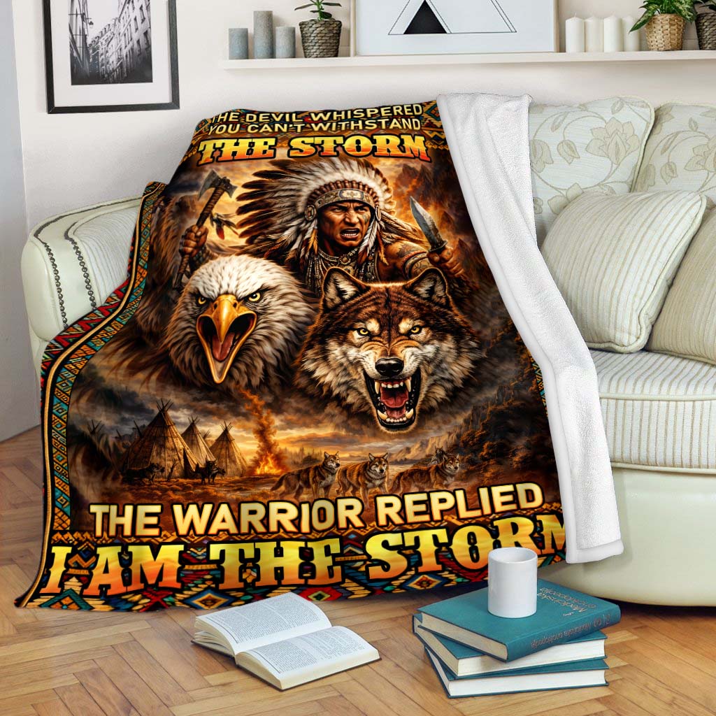 Native Warrior I Am The Storm Sacred Wildlife Fleece Blanket