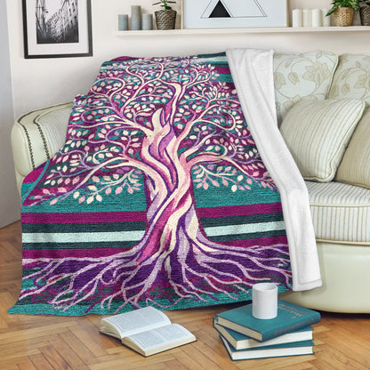 Sacred Tree of Life Native American Indigenous Inspired Wall Hanging Decor Fleece Blanket