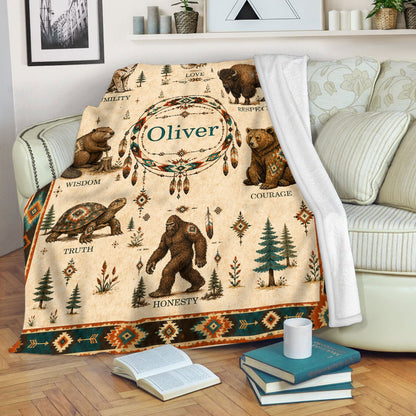 Custom Name Native American Animal Spirit Fleece Blanket