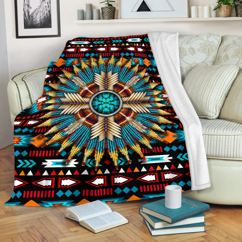 Sacred Feather Mandala Native Spirit Turquoise Tribal Throw Decor Fleece Blanket