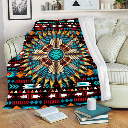 Sacred Feather Mandala Native Spirit Turquoise Tribal Throw Decor Fleece Blanket