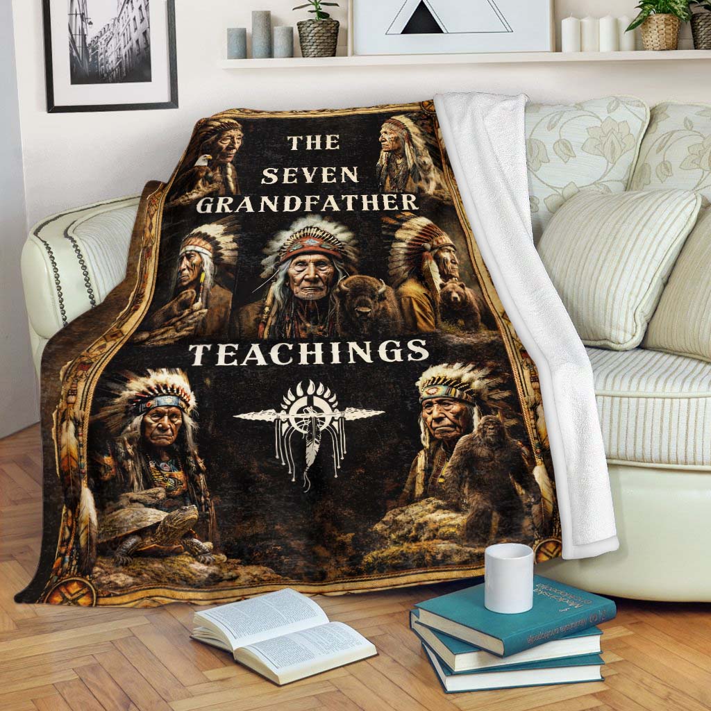 The Seven Grandfather Teachings - Native American Chiefs and Spirit Animal Design for Blanket