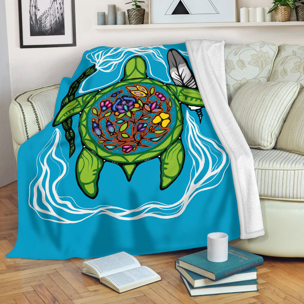 Native American Turtle Fleece Blanket, Indigenous Spirit Gift