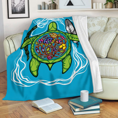 Native American Turtle Fleece Blanket, Indigenous Spirit Gift