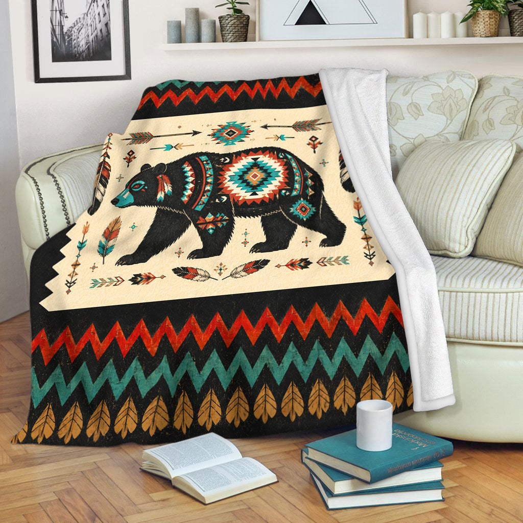 Native American Bear Fleece Blanket, Animal Spirit Gift