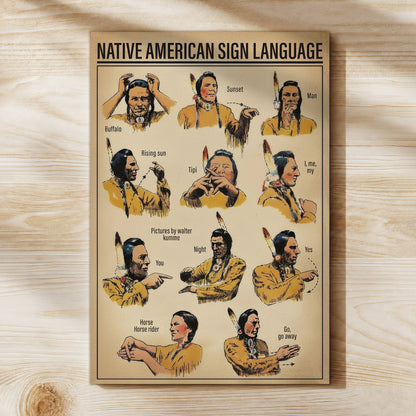 Native American Sign Language - Plains Indian Hand Talk Chart for History & Culture Poster