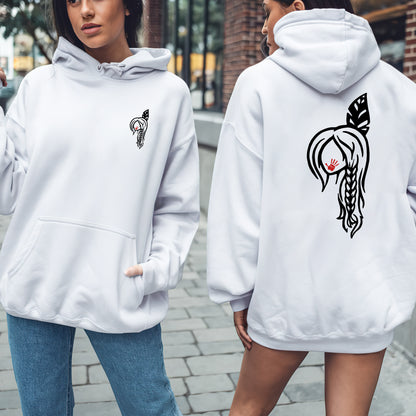 Braided Hair Red Handprint Indigenous Woman - Two Sides - MMIW Unisex T-Shirt/Hoodie/V-Neck/Sweatshirt