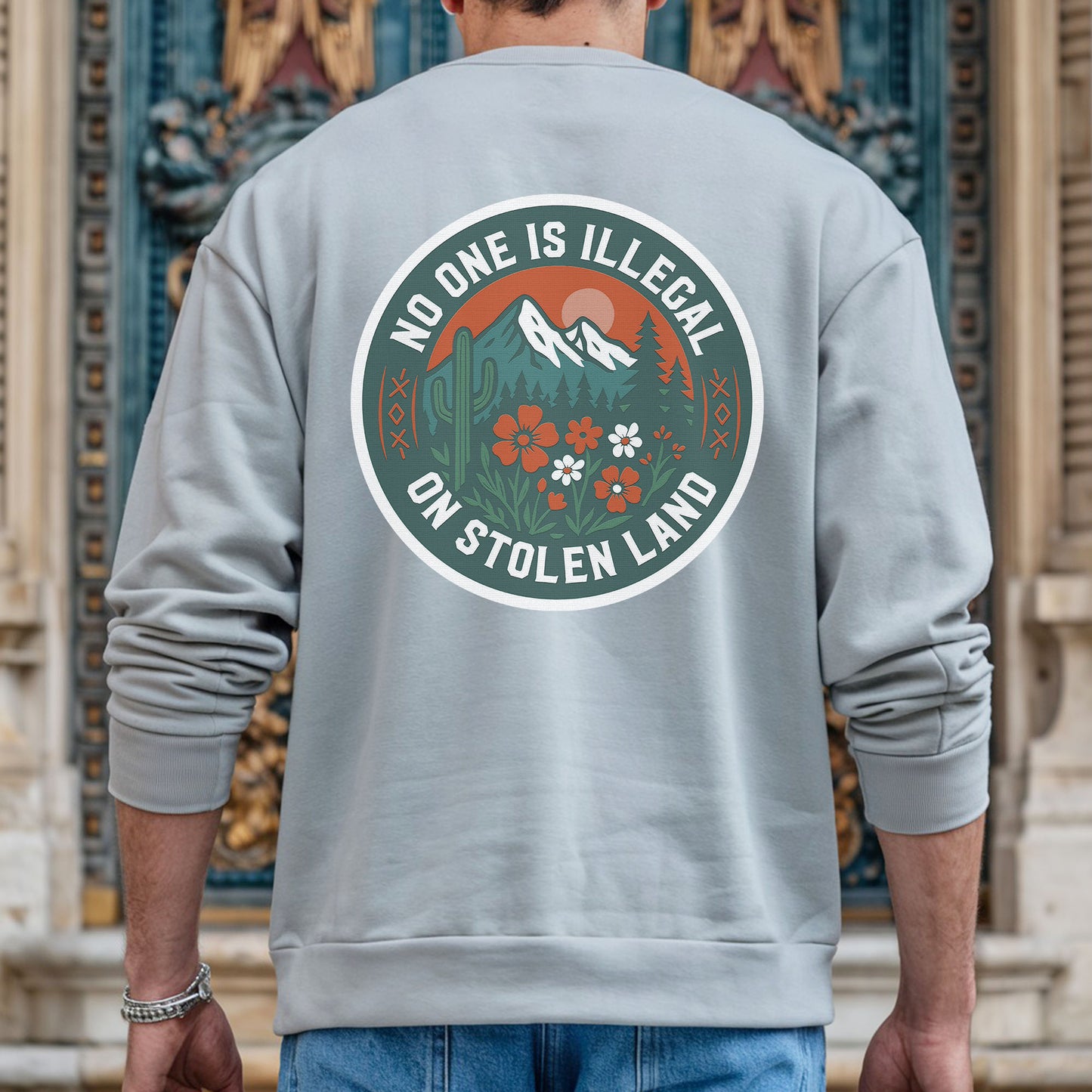 No One Is Illegal on Stolen Land Graphic Indigenous - Two sides - T-Shirt/T-Shirt V-Neck/Hoodie/Sweatshirt