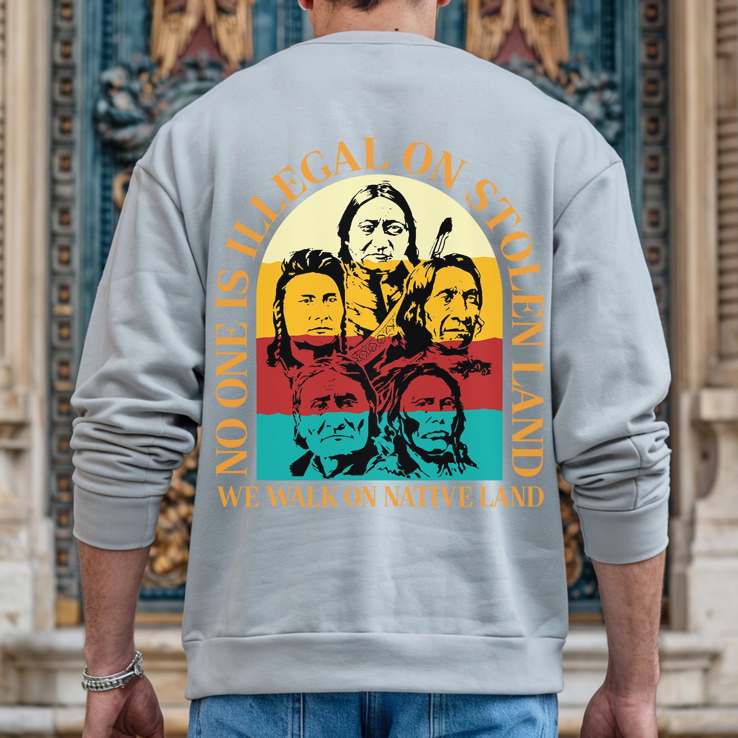 NO ONE IS ILLEGAL ON STOLEN LAND. WE WALK ON NATIVE LAND 16 - Two sides - Unisex T-Shirt/T-Shirt V-Neck/Hoodie/Sweatshirt