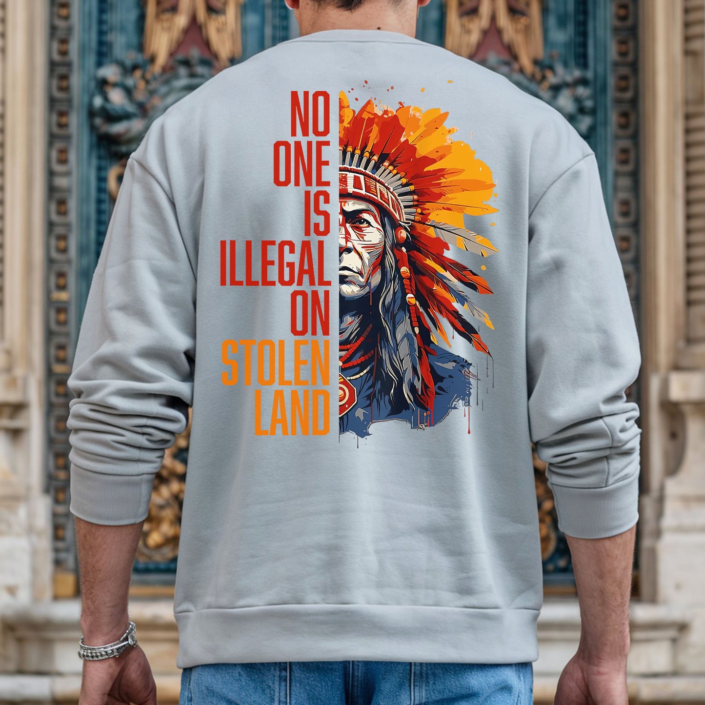 No One Is Illegal On Stolen Land - Two Sides - Unisex T-Shirt/T-Shirt V-Neck/Hoodie/Sweatshirt