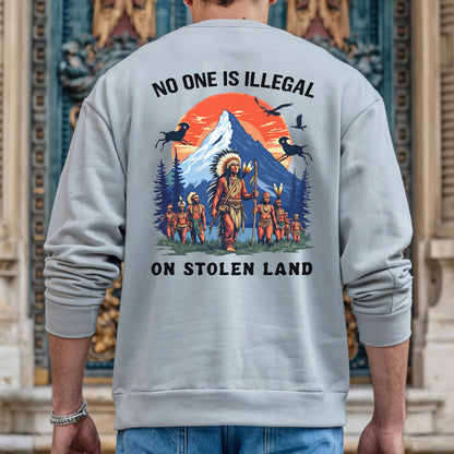 No One Is Illegal on Stolen Land Indigenous Graphic - Two sides - Unisex T-Shirt/T-Shirt V-Neck/Hoodie/Sweatshirt