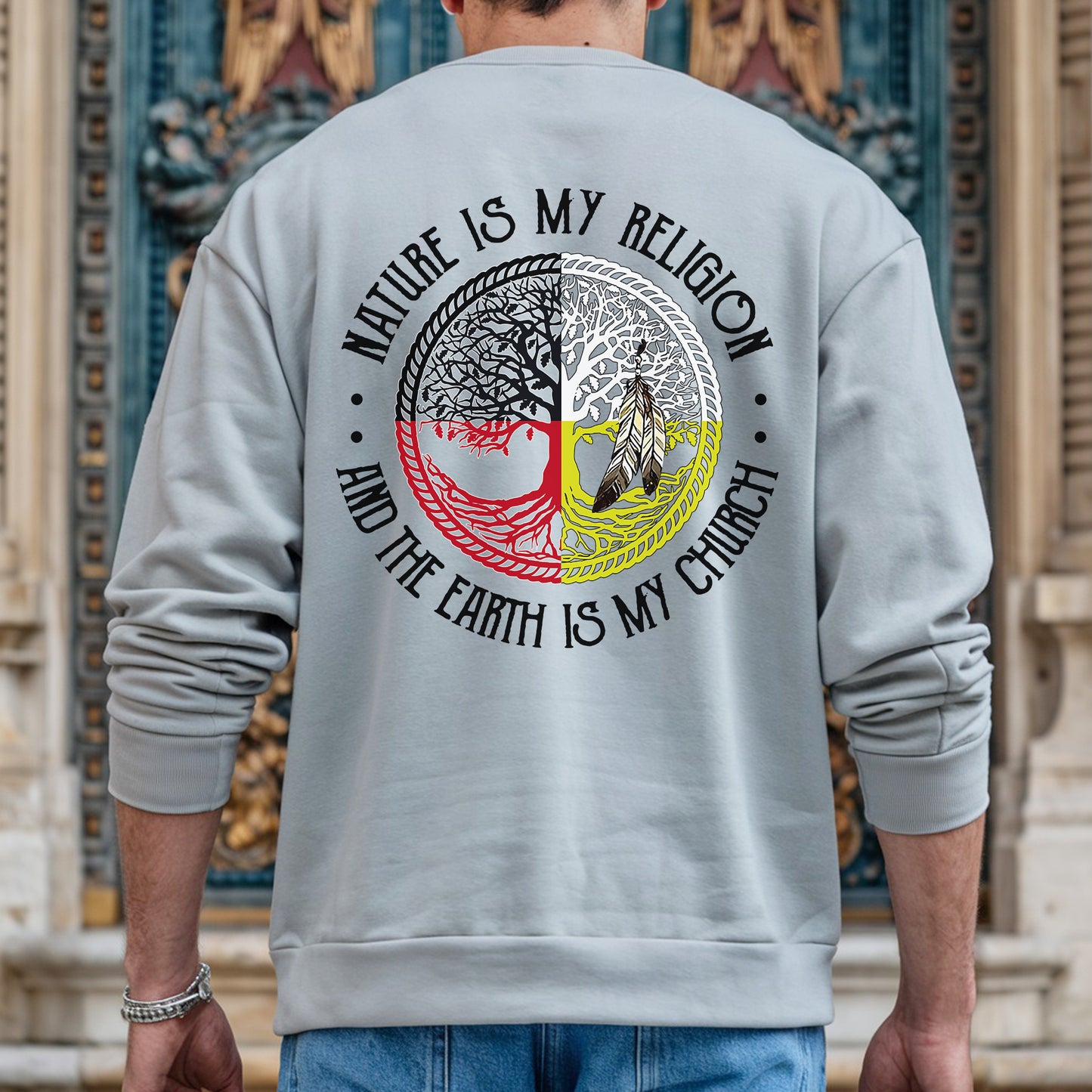 Nature Is My Religion Four Directions Sacred Circle - Two Sides - Unisex T-Shirt/T-Shirt V-Neck/Hoodie/Sweatshirt