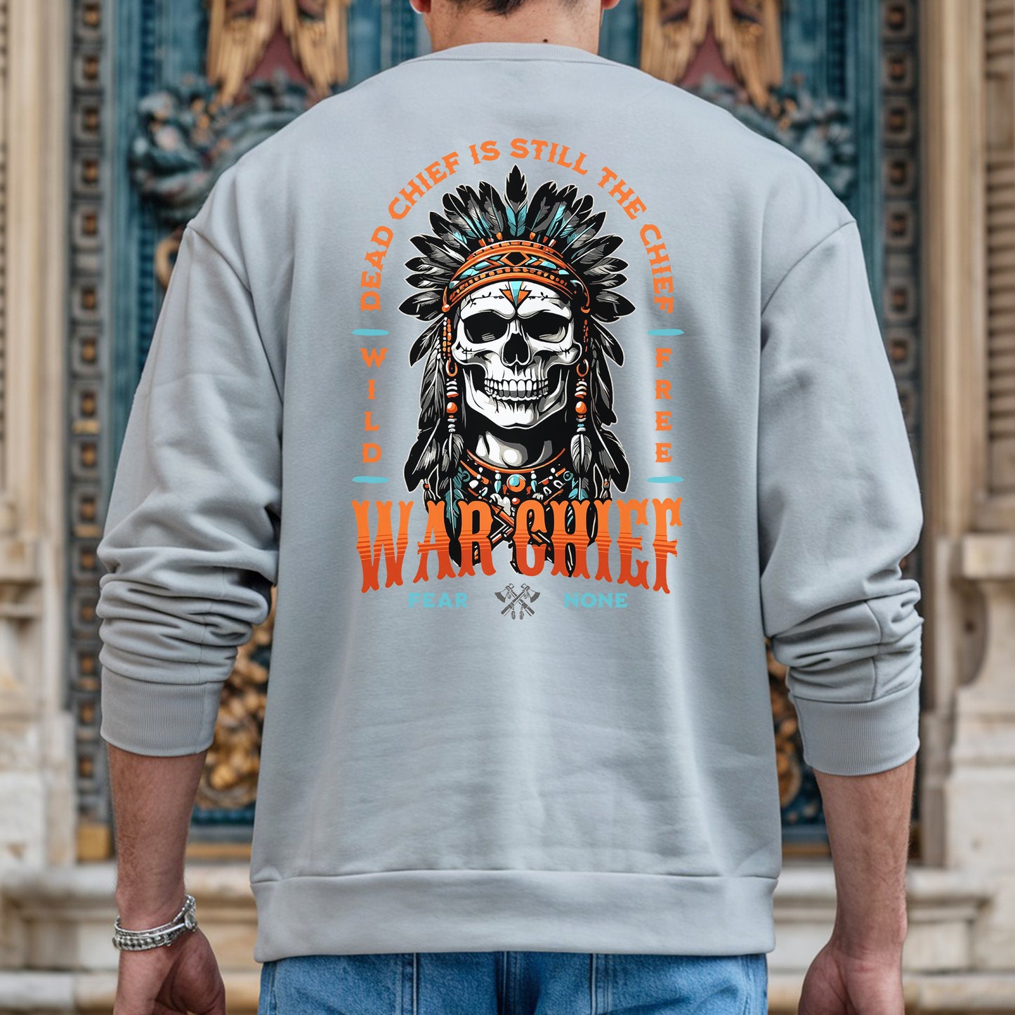 Native Inspired War Chief Skull Fear None Wild Free- Two sides - Unisex T-Shirt/T-Shirt V-Neck/Hoodie/Sweatshirt
