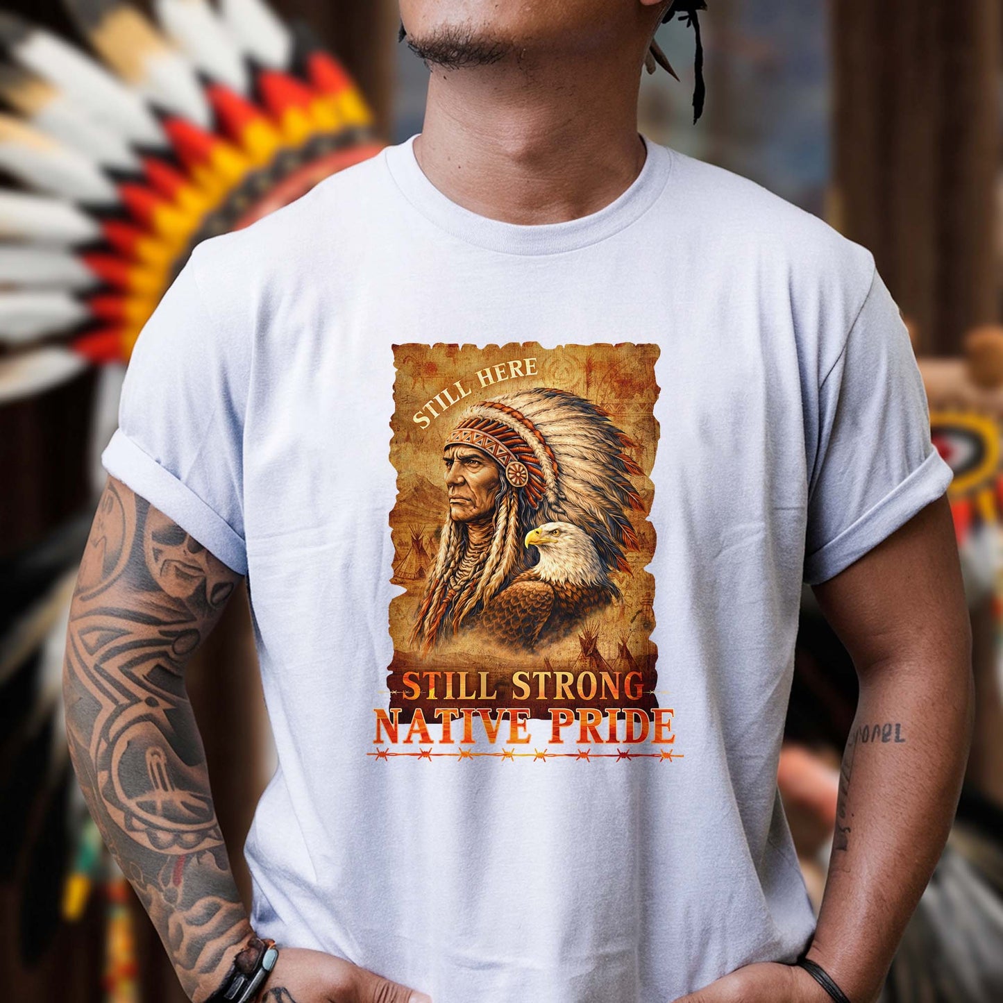 Native Pride "Still Here Still Strong" Warrior & Eagle Vintage Unisex T-shirt/T-shirt V-neck/Hoodie/Sweatshirt