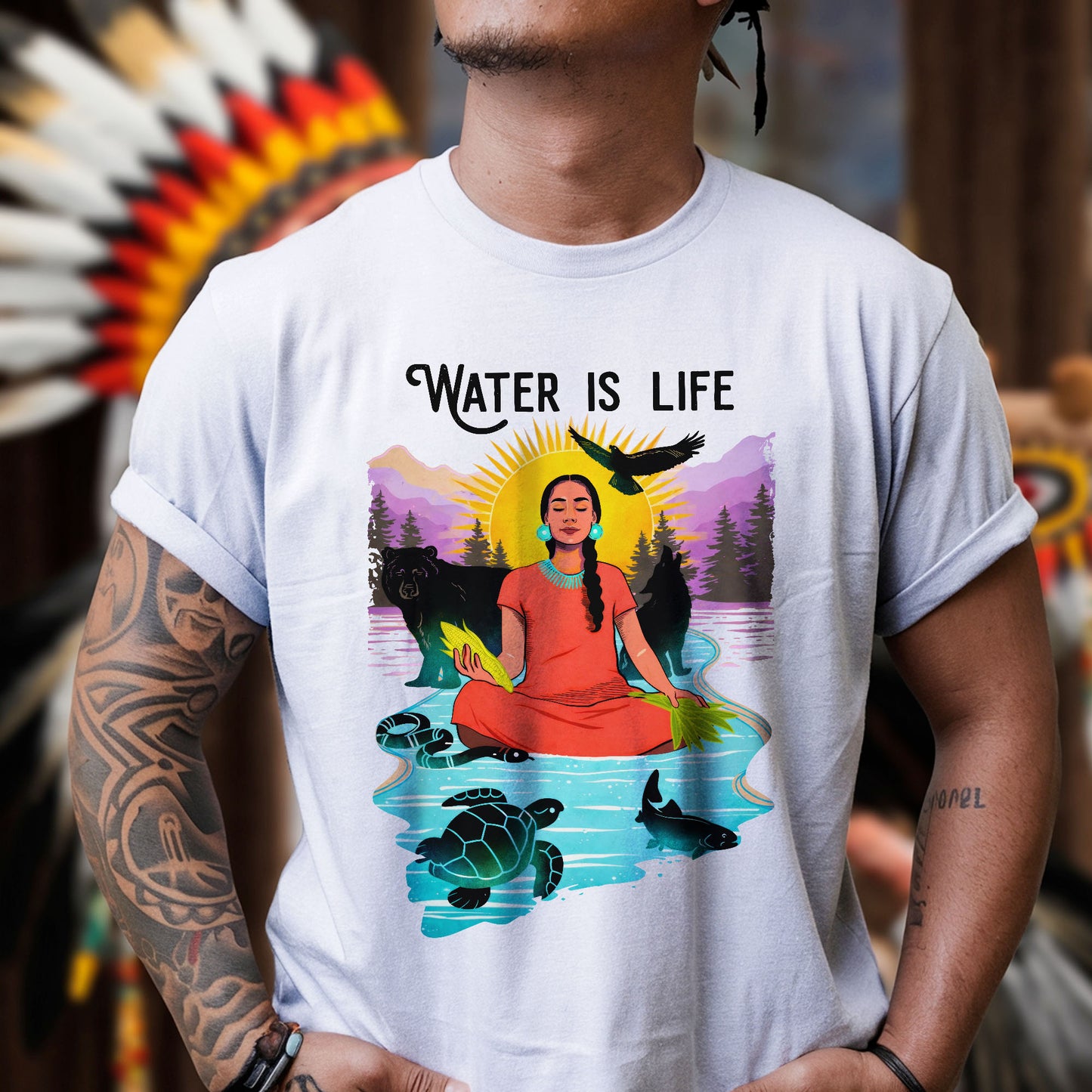 Water is Life Native American Woman - Unisex T-shirt/V-neck T-shirt/Hoodie/Sweatshirt