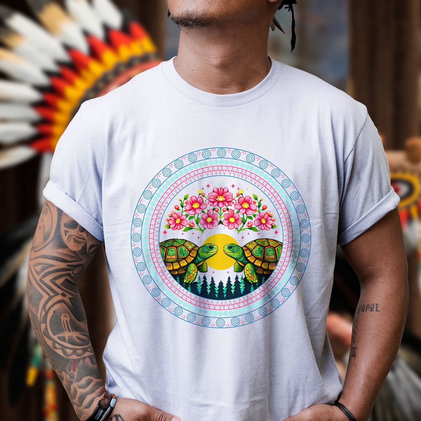 Sacred Turtle Love Circle - Indigenous Art of Unity & Love Unisex T-shirt/T-shirt V-neck/Hoodie/Sweatshirt