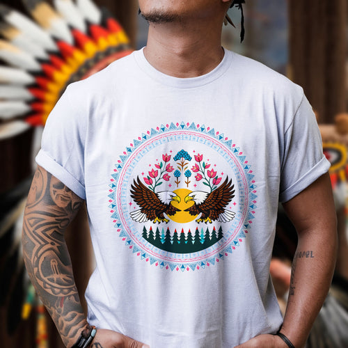 Sacred Twin Eagles Love Circle - Indigenous Art of Unity & Love Unisex T-shirt/T-shirt V-neck/Hoodie/Sweatshirt