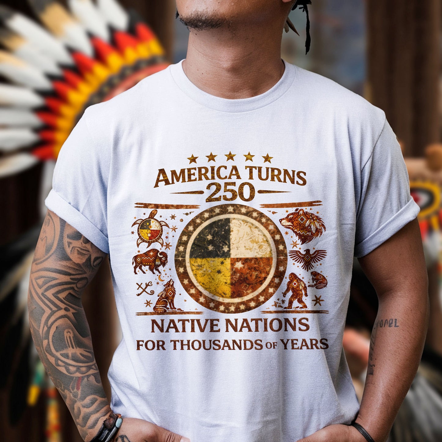 America Turns 250 Native Nations - Indigenous Heritage Before 1776 - Unisex T-shirt/V-neck T-shirt/Hoodie/Sweatshirt