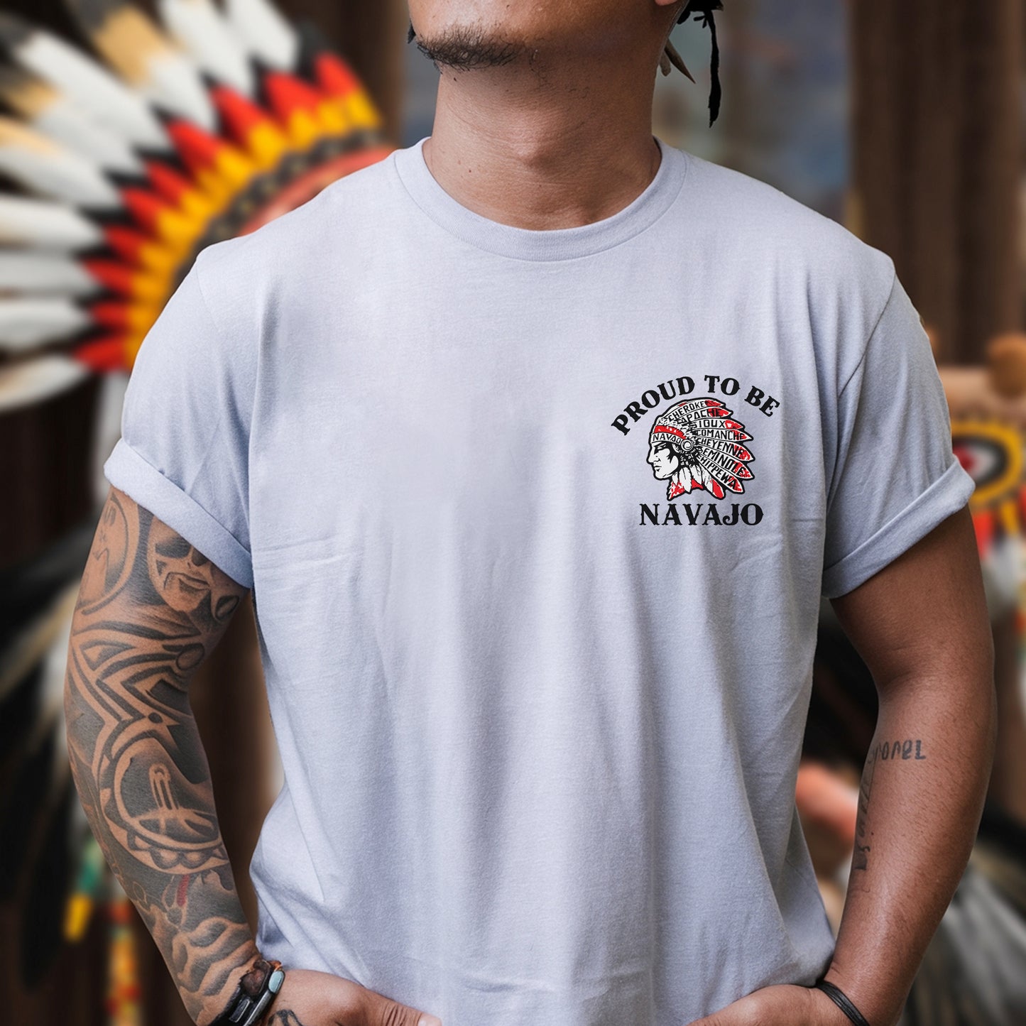 I Was Not Born in America Indigenous Heritage - Custom Tribe Design - Two sides - T-shirt/T-shirt V-neck/Hoodie/Sweatshirt