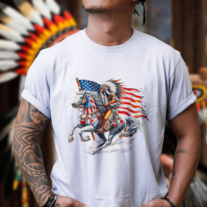 Native American Warrior Horse Patriotic Unisex T-shirt/V-neck T-shirt /Hoodie/Sweatshirt