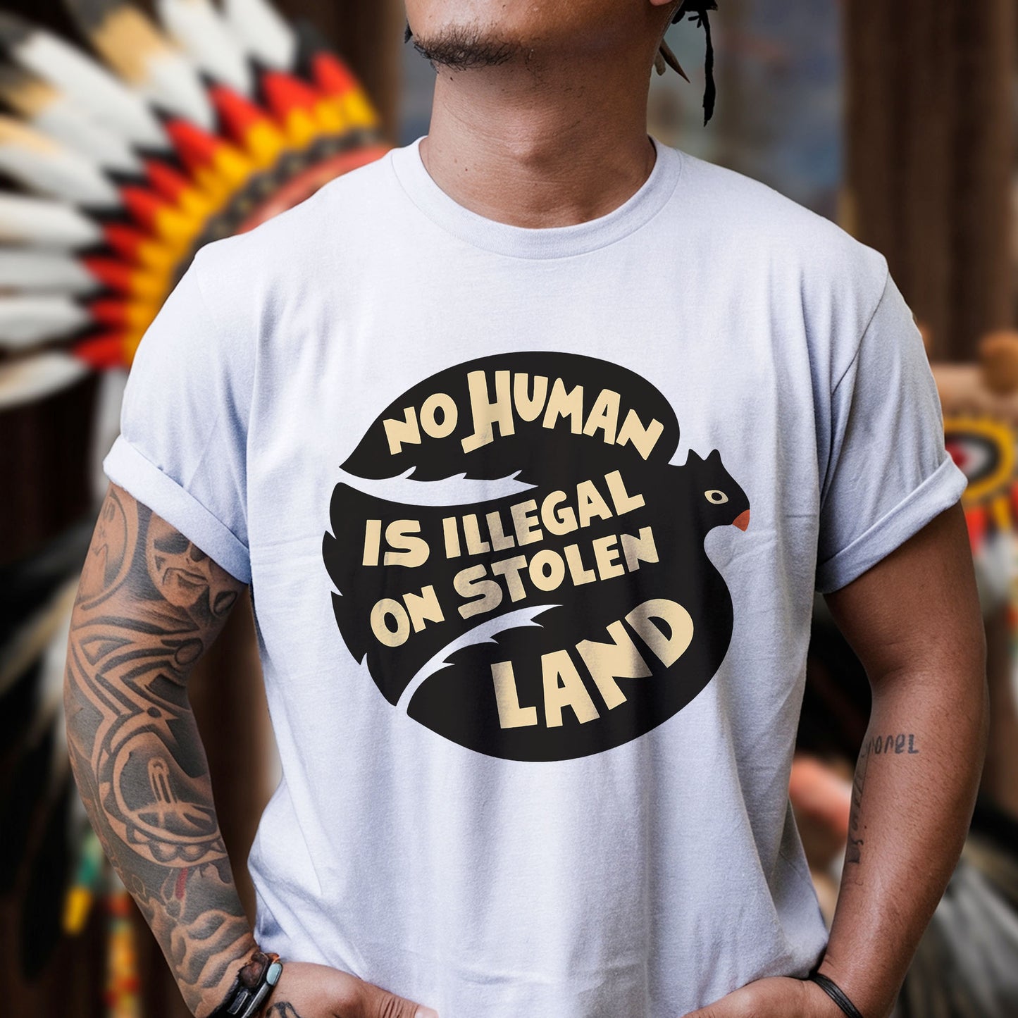 No Human Is Illegal on Stolen Land Unisex T-shirt/T-shirt V-neck/Hoodie/Sweatshirt