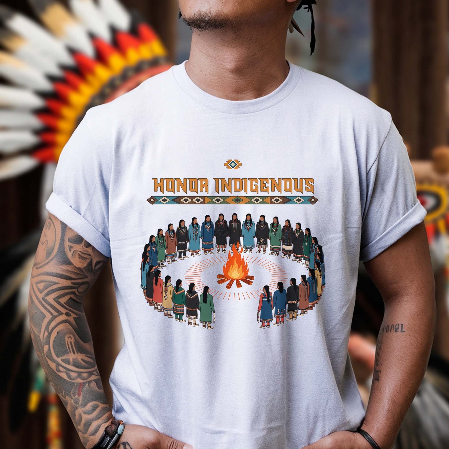Honor Indigenous Fire Circle - Native American Spirit Unisex T-Shirt/T-Shirt V-Neck/Hoodie/Sweatshirt