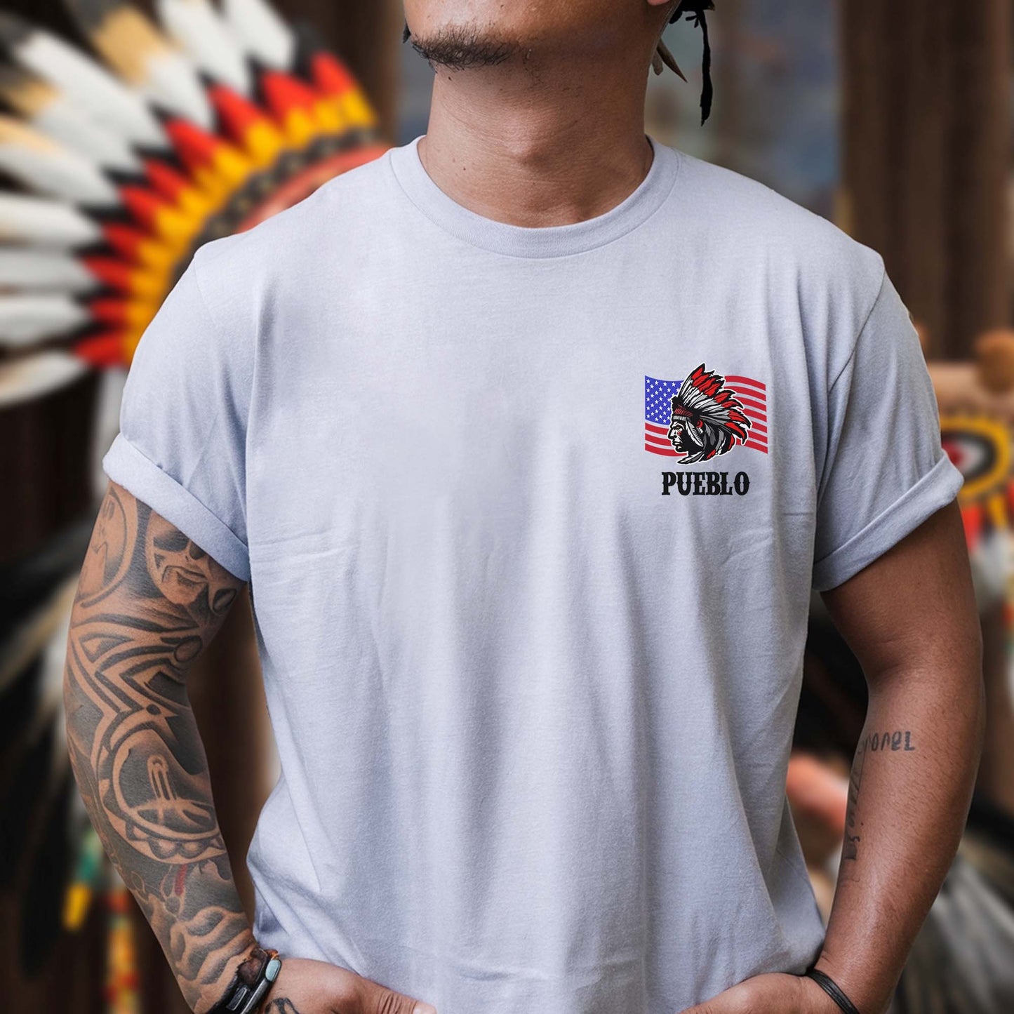 I Am Native - America Was Born On My Land - Custom Tribe Design - Two sides - T-Shirt/T-Shirt V-Neck/Hoodie/Sweatshirt