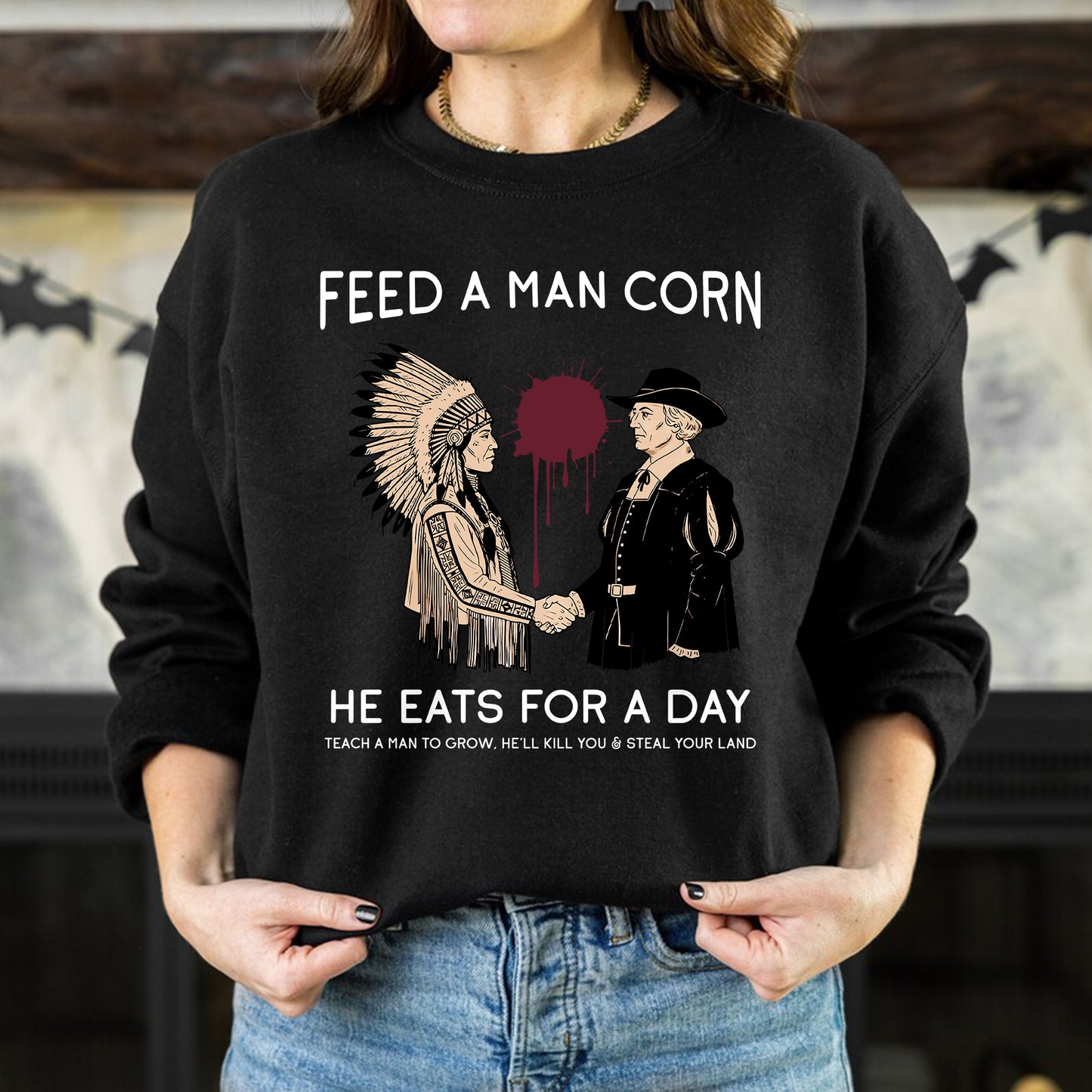 "Feed a Man Corn" Native American Graphic Unisex T-Shirt/T-Shirt V-Neck/Hoodie/Sweatshirt