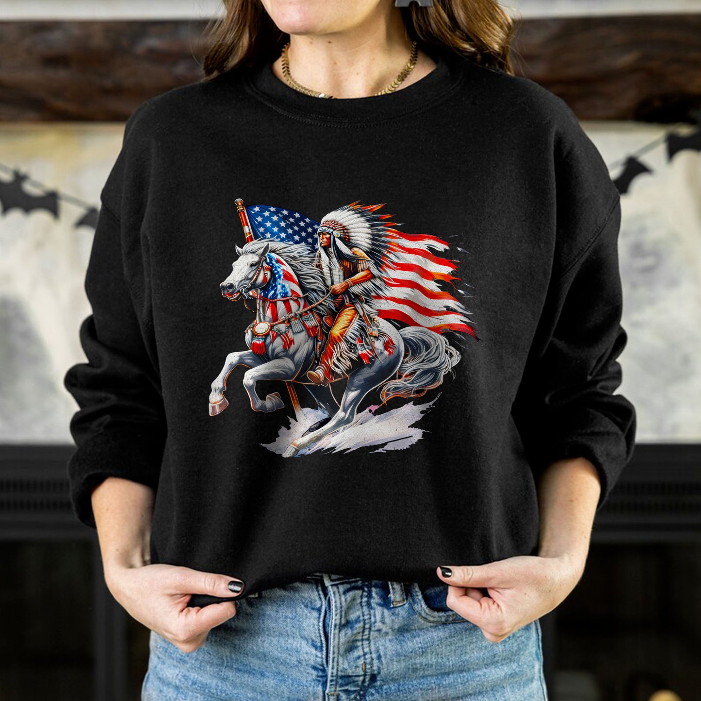 Native American Warrior Horse Patriotic Unisex T-shirt/V-neck T-shirt /Hoodie/Sweatshirt